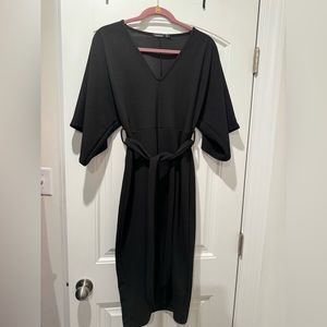Black Midi V Neck Dress